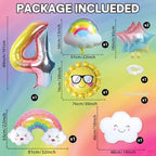 4th Birthday Decorations Girl, 4th Rainbow Birthday Balloons Set with Sun Gradient Stars and 40 Inch Number 4 Foil Balloon for Rainbow Theme Girls Party Decoration Supplies