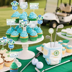 Cheereveal 24pcs Golf Baby Shower Party Cupcake Toppers, Drivers & Diapers Cake Decorations for Boys Green and Blue, Golf Sports Themed Gender Reveal Birthday Party Supplies