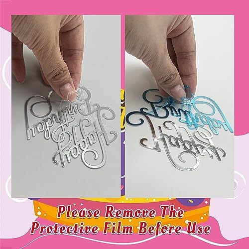10 PCS Silver Happy Birthday Acrylic Cake Toppers Mirrored Side Cake Decorations Inserts 10 Styles