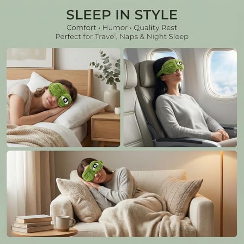 Cute Rabbit Sleeping Eye Mask Plush Blindfold Travel Sleep Masks Super Soft Funny Eye Cover for Adult (Green Frog)