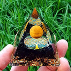Moonstone Crystal Orgone Pyramid Ogan Crystal Energy Tower, Nature Reiki Chakra Crushed Stone Jewelry, Crystal Pyramid for Home Decor (Obsidian)
