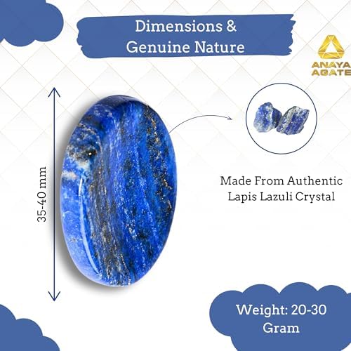 Lapis Lazuli Worry Stones – Crystal Thumb Worry Stone for Anguish, Stress – Relaxing and Soothing Balance Stones for Meditation, Stress Relief – Healing Stones for Men and Women