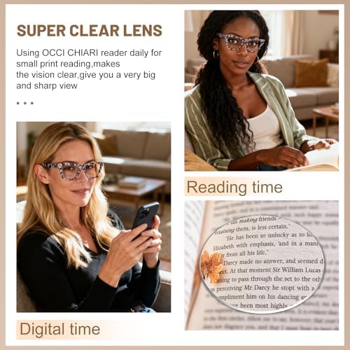 OCCI CHIARI Wide Reading Glasses Women Cat Eye Readers with Spring Hinge