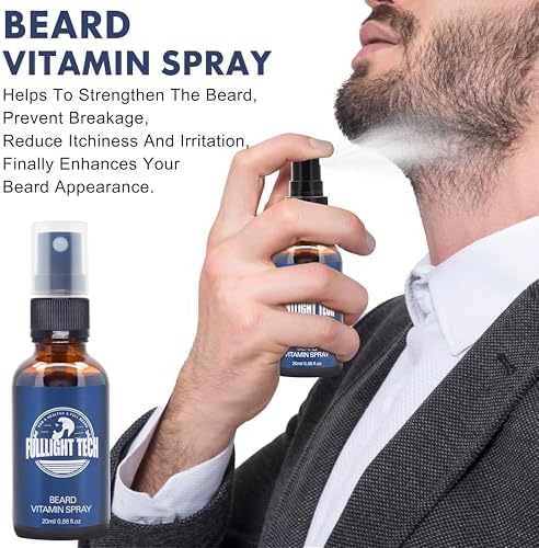 Beard Care Kit for Men-Nourish Soften Grooming Patchy Beard W/Vitamin Spray,Mustache Oil,Balm, Wash,Boar Bristle Brush,Wooden Comb,Scissors,Valentines Fathers Gifts for Men Dad Him Husband Boyfriend