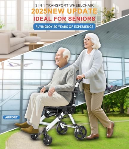 Wheelchairs for Adults,Transport Wheelchair Lightweight Foldable Chairs with Handbrakes,Portable Wheelchair Travel Wheel Chairs for Seniors，Up to 300lbs