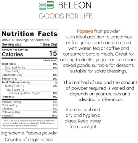 Papaya Pure Powder - All Natural Papaya Powder for Baking, Flavoring, Smoothies, Beverage, 8 oz