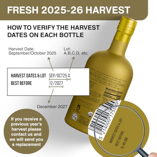 P.J. KABOS 2025/26 Fresh Harvest, Extremely High Phenolic (900+ mg/kg), USDA Organic Greek Extra Virgin Olive Oil, Kosher, Cold Extracted, 16.9oz Glass Bottle, PJ KABOS “Family Reserve Organic - Phenolic Shot”