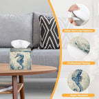 Beach Ocean Sea Turtle 2 Pcs Tissue Box Cover Square Leather Tissue Case Holder Facial Paper Organizer Decorative for Bathroom Kitchen Car Office Home Decor
