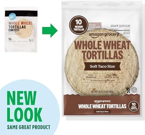 Amazon Grocery, Whole Wheat Tortilla, Soft Taco Size, 16 Oz, 10 Ct