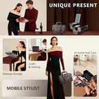 Joligrace Makeup Train Case Cosmetic Box Portable Makeup Case Organizer 2 Trays Makeup Storage with Mirror Locking for Cosmetologist Aesthetic Supplies Nail Tech Traveling Makeup Box Dark Brown