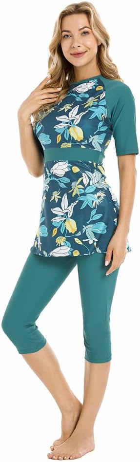 Modest Swimsuit Women's Rash Guard Short Sleeve Swimwear Modesty Swimming Costume Surfing Suit Burkini
