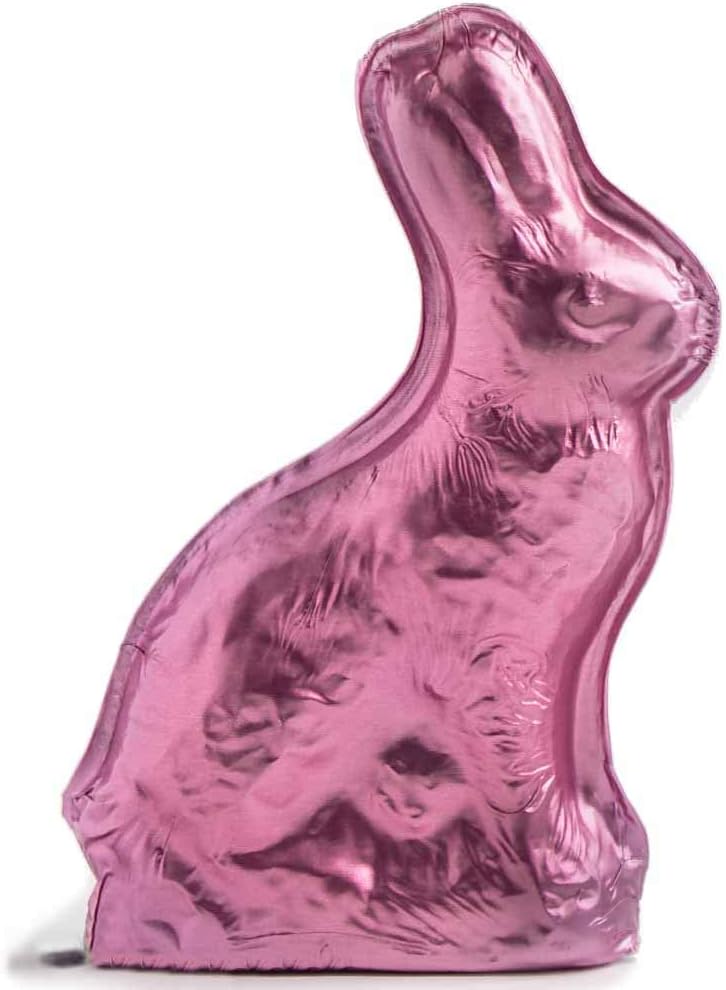 Madelaine Premium Milk Chocolate Bunny - 6 OZ Chocolate Easter Bunny Wrapped in Pink Foil - Easter Candy Basket Stuffers and Decorations