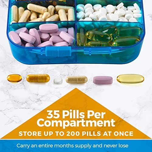 Vitamin Organizer - Travel Pill Organizer Box & 6 Compartment Daily Medicine Case Container for Organizing Your Pills, Medications, Supplements, Vitamins and Fish Oils for Every Day Use by MEDca