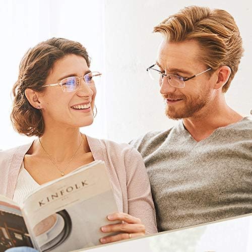 LJIMI Progressive Multifocus Presbyopic Reading Glasses Blue Light Blocking Half Frame Titanium Alloy No Line Multifocal UV Protection Computer Readers for Men and Women Eyeglasses Anti Glare Eyewear