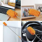 Microfiber Duster for Cleaning, Hand Washable Dusters, Extendable Pole, Detachable Cleaning Supplies for Office, Car, Window, Furniture, Ceiling Fan (Orange)