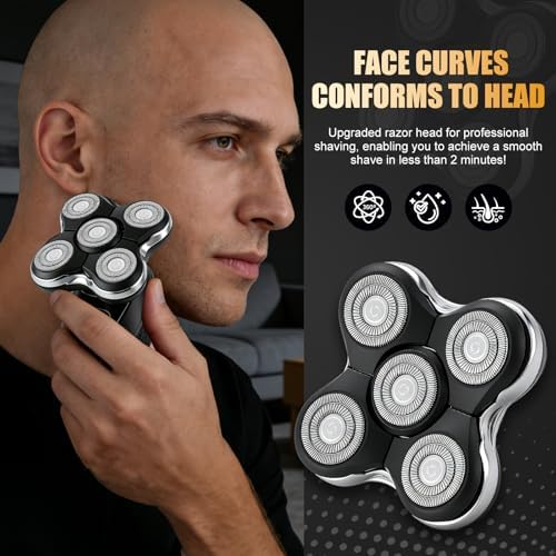 Upgraded Magnetic Replacement Heads for Skull Shaver, 5 Blades Compatible with Pitbull, Platinum Pro, Palm, Butterfly Kiss - Hypoallergenic Razor Heads (2Pack)