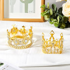 Jetec 4 Pcs Mini Crown Cake Topper Flower Bouquets Accessories, Metal Rhinestone Princess Tiara, Royal Decor for Baby Shower, Wedding, Birthday & Pets(Gold,Fresh Style)