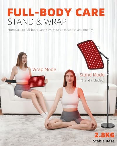 Red Light Therapy for Body, 3 in 1 Infrared Red Light Therapy Lamp with Stand & Wrap, 660nm+850nm, 4 Modes & 6 Timers, Full Body Red Light Panel at Home for Beauty Recovery Relaxation