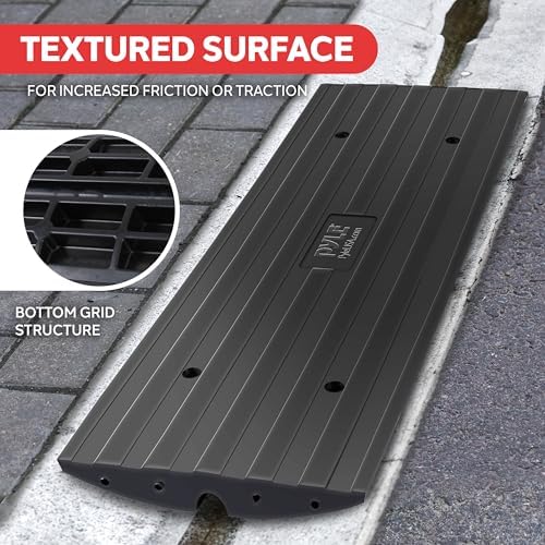 Car Vehicle Curbside Driveway Ramp - 4ft Heavy Duty Rubber Threshold Bridge Track Curb Ramp, for Loading Dock, Garage, Sidewalk, Truck, Scooter, Bike, Motorcycle, Wheelchair Mobility - Pyle PCRBDR21