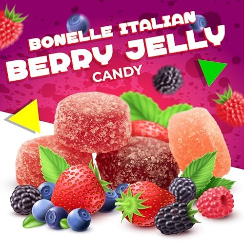 Bonelle Italian Berry Jelly Candy | 1 Pound Bag | Naturally Flavored Dye Free Candy | Strawberry, Raspberry, Blackberry, Blueberry | Vegan Gourmet Jellies