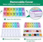 Shintop Am Pm Pill Organizer 7 Day, Push Button Weekly Pill Box 2 Times a Day Easy Fill Pill Holder Day Night Vitamin Case for Medications Fish Oil Supplements (Rainbow)