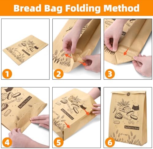 100 Pieces Paper Bread Bags for Homemade Breads, 13.7'' x 9.5'' x 3.5'' Large Kraft Sourdough Bakery Bag with 100 Stickers, Brown Food Packaging Storage Cookie Loaf Bags for Popcorn, Snack