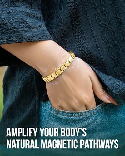 MagnetRX® Magnetic Bracelets for Women - EllipseMAX 5X Strength 5,000 Gauss Magnets - Designed in USA & PATENT PENDING - Premium Titanium Womens Magnetic Bracelet & Adjustable Length (Gold)