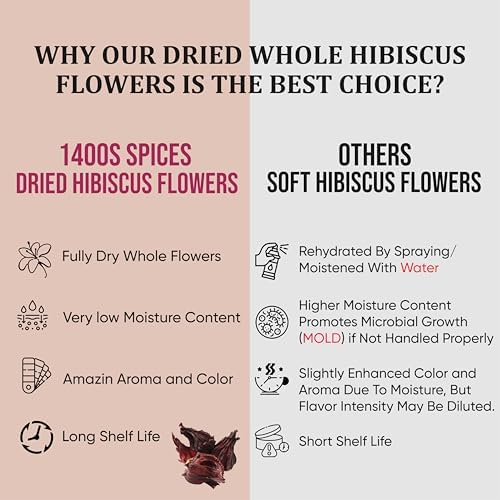1lb Dried Whole Hibiscus Flowers and Petals, Flor de Jamaica, Sorrel Flower, Zobo Flower perfect for Tea and Mexican Agua Fresca by 1400s Spices | perfect for Tea, Mexican Agua Fresca, Flor de Jamaica, by 1400s Spices