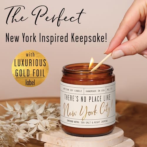New York City Gifts, New York City Decor for Home - 'There's No Place Like New York City Candle, w/Amber & Moss I New York City Souvenirs I 9oz Jar, 50Hr Burn, Made in USA