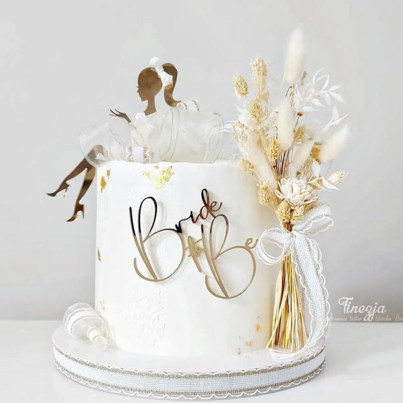 1 PCS Bride To Be Cake Topper, Acrylic High Heels Lady Girl Cake Toppers Gold Side Decoration for Bridal Engaged Valentine's Day Wedding Party Dessert Baking Cake Decorations