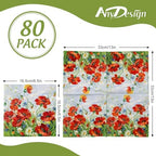 80Pcs Spring Floral Paper Napkins Red Flower Luncheon Napkins Vintage Red Poppy Dinner Hand Napkin for Party Home Restaurant Kitchen Supplies