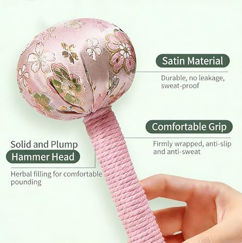 Mugwort Back Massage Hammer, Handheld Fabric Comfort Tapping Tool, Traditional Chinese Meridian Hammer, Portable Self-Care Massager for Back Muscle & Deep Tissue Relaxation (Pink, 12.2 inch)