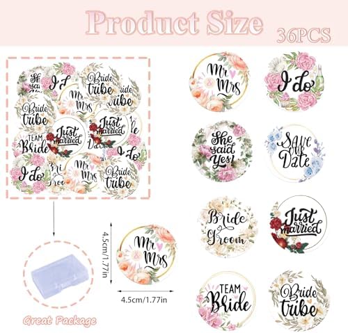 36PCS Edible Floral Bride to Be Cupcake Toppers Wafer Paper Love I Do Cupcake Decoration Miss to Mrs Cupcake Picks for Bridal Shower Bachelorette Wedding Party Supplies