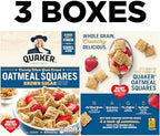 Quaker Oatmeal Squares Breakfast Cereal, Brown Sugar, 14.5oz Boxes (3 Pack)