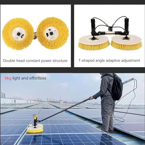 Solar Panel Cleaning Kit, Automatic Rotary Cleaning Brush, Dual Head Solar Panel/Roof Water Brush, Window Cleaner, Special Roof Water Brush with Adjustable Extension,Mains Electricity-3.5M