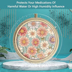 Pill Case Pill Box with Mirror Retro 3 Compartment Small Pill Organizer for Purse or Pocket Bronze Small Roud Pill Box or Vitamins, Fish Oil, Supplements, Pill Containe Travel Gifts（Retro Floral）