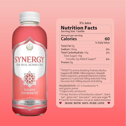 SYNERGY The Real Kombucha - Guava Goddess - 16 fl oz Bottle - Raw Probiotic Drink for Gut Health and Immune Support