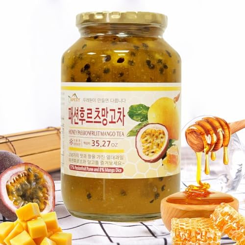 Apexy Korean Honey Passionfruit Mango Tea Made with Real Fruit, No Artificial Colors – Tropical Drink Base, Dessert Topping, Smoothies, Cocktails, Yogurt Made in KOREA 35.27oz (1kg). (Passion Fruit Mango)