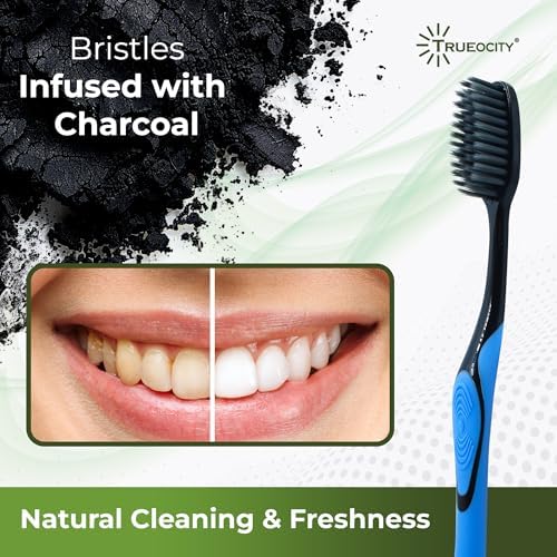 Charcoal Toothbrush 6 Pack, Natural Teeth Whitening Solution - Ultra Soft Tooth Brush - Gentle, Slim Brush Head - Black Toothbrushes for Adults Working Great with Activated Charcoal Toothpaste