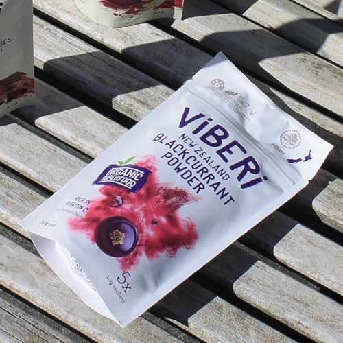 ViBERi Organic Blackcurrant Powder 50 g (5 x 10g Sachets) | New Zealand Grown Superfruit, Naturally High in Vitamin C & Anthocyanins | Vegan, Non-GMO, Gluten-Free, Convenient Daily Serving
