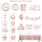 Xynic 213Pcs Its a girl Baby Shower Decorations Tableware Set Severs 25, Floral Girl Baby Shower Decorations Include Banner, Balloons, Tablecloth, Plates, Cups, Table Decorations