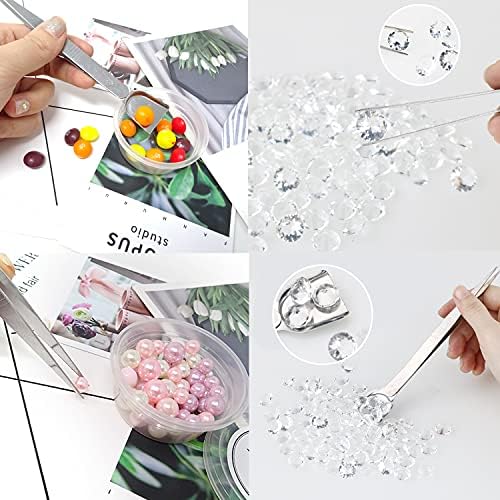 Honbay 2PCS Stainless Steel Handy Tweezer with Scoop Pointed Tips Beading Tweezers Tool Craft Jewelry Tweezers for Seed Beads Diamond Jewelry Making (6.1")