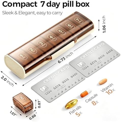 Weekly Pill Organizer,Portable 7 Day Pill Box,Moisture Proof Medicine Pill Organizer,Travel Pill Case with BPA-Free Material,Pocket-Size for Supplements & Vitamins (White)