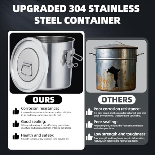 12L/3.2 Gal 304 Stainless Steel Food Containers 404 Oz Stainless Container with Lid and Lock Airtight Canister for Storage 304 Stainless Steel Food Storage Containers Stainless Bucket