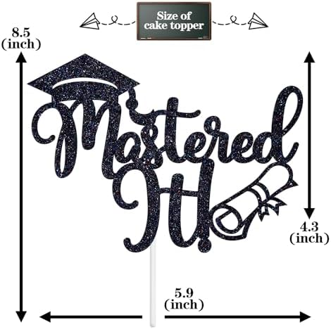 Miss Onederful Mastered it Cake Topper, Happy Master's Degree/You Did It, Congrats Grad Graduate, Master Graduation Party Decorations Supplies, Black Glitter