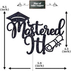 Miss Onederful Mastered it Cake Topper, Happy Master's Degree/You Did It, Congrats Grad Graduate, Master Graduation Party Decorations Supplies, Black Glitter