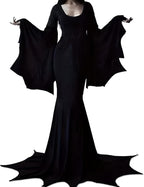 YOGFIT Costumes for Morticia Long Black Gothic Bat Sleeve Dress Halloween Cosplay Costumes for Women