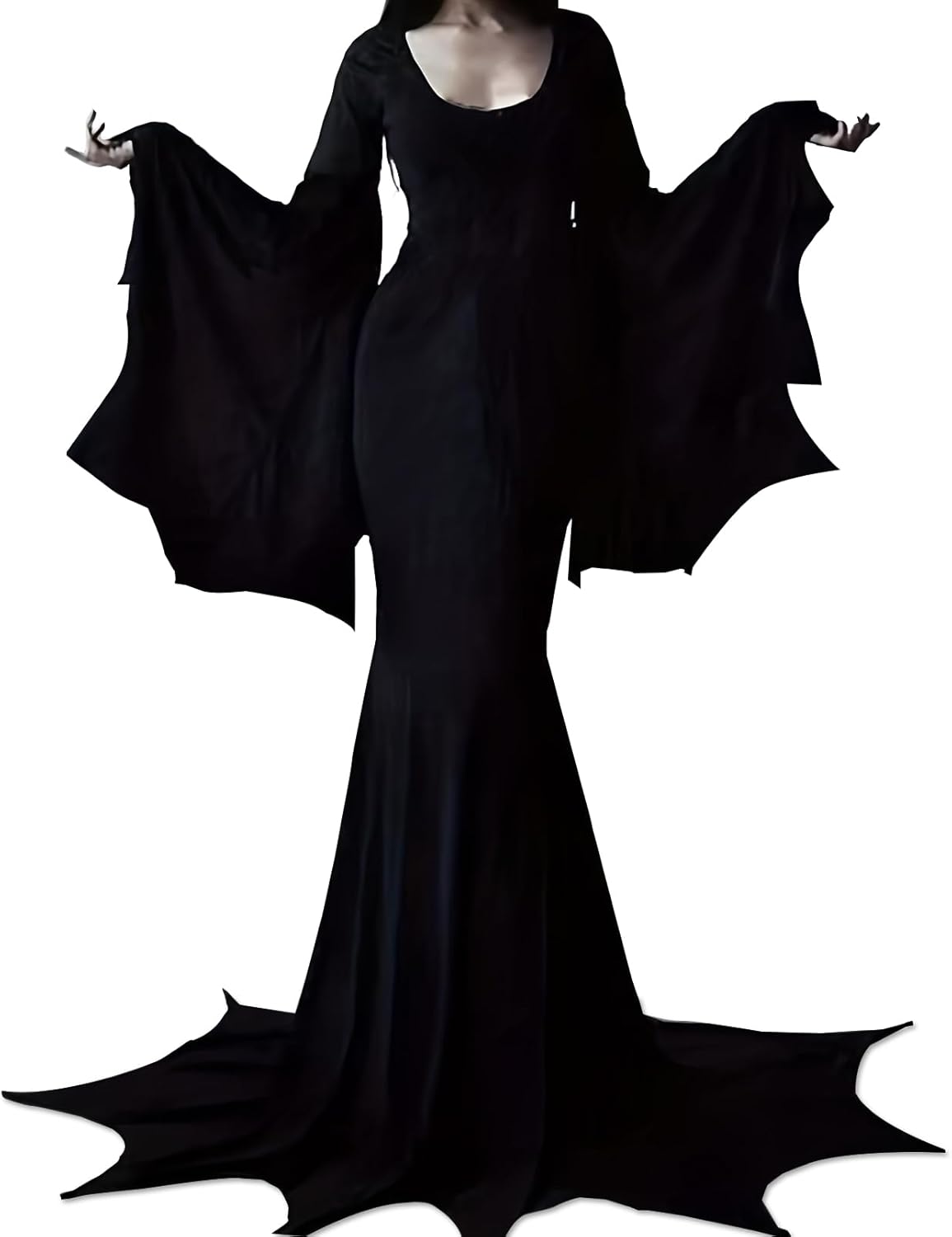 YOGFIT Costumes for Morticia Long Black Gothic Bat Sleeve Dress Halloween Cosplay Costumes for Women