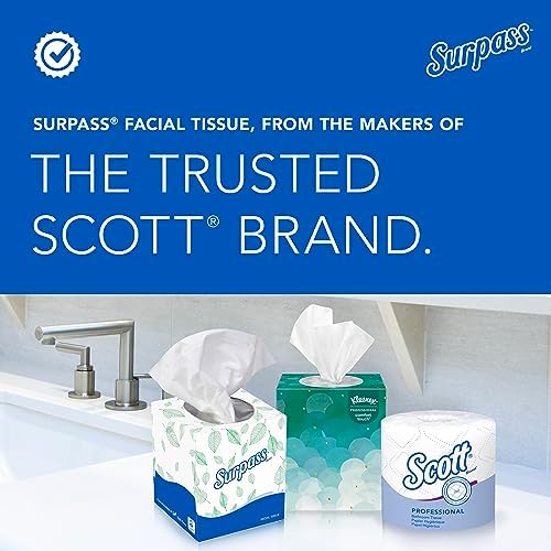 Surpass Facial Tissue, Bulk (21320), 2-Ply, White, Upright Cube Boxed Format, Ecologo, Designed for Business (90 Tissues/Box, 36 Boxes, 3,240 Sheets/Case)
