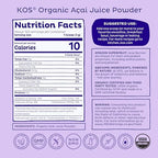 KOS Organic Acai Juice Powder - USDA Certified Organic, Plant Based Superfood Antioxidants, Superberry from Brazil, Great for Smoothies and Bowls, 0g Sugar, Vegan, Gluten-Free, Non-GMO - 120 Servings